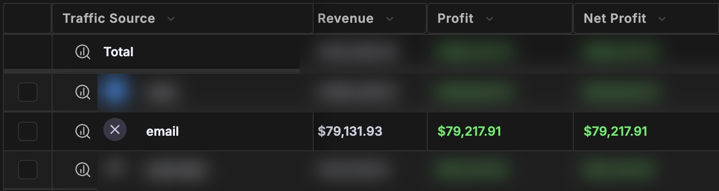 Hyros screenshot showing $79K in email revenue after system installation